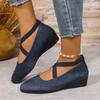 Fall 2025 Cross Elastic Wedge Shoes Plus Size Platform Soles Casual Pumps for Women