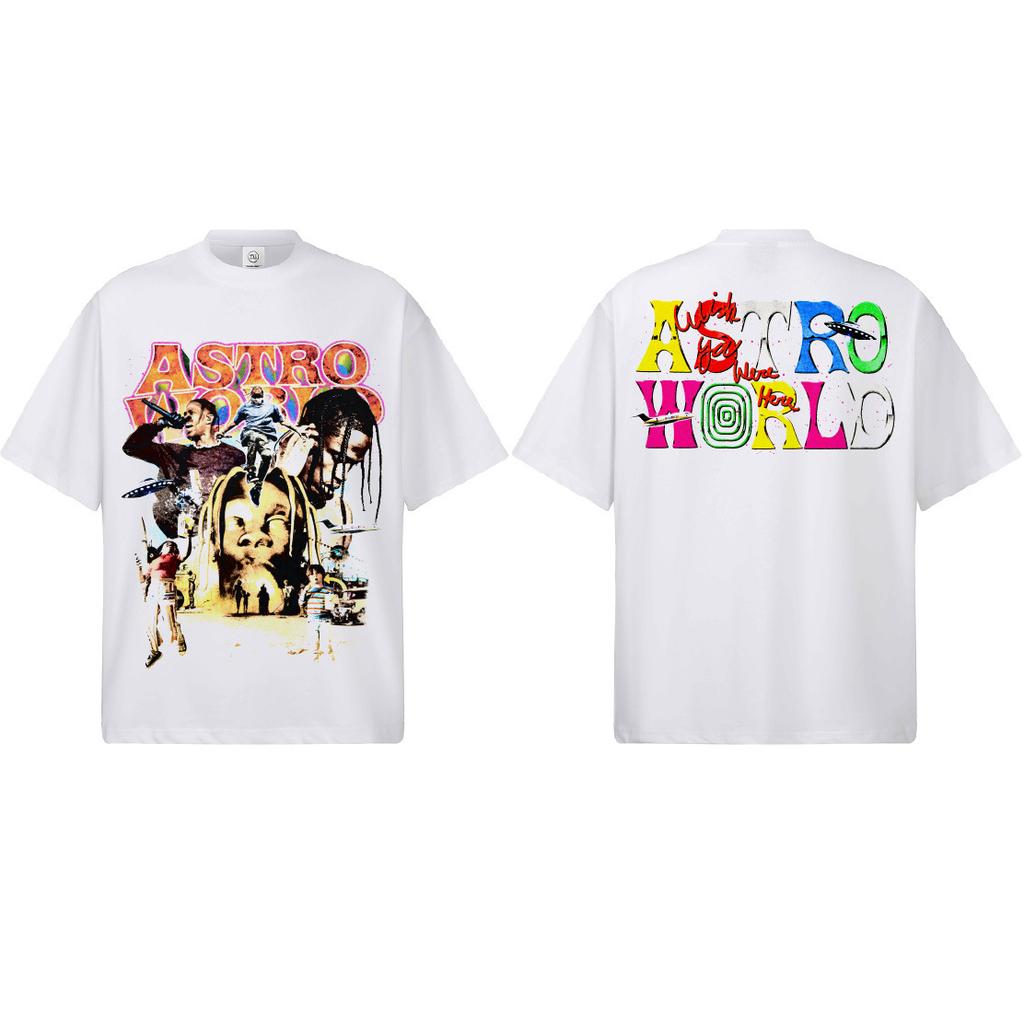 Camiseta Gráfica de Doble Cara Travis Scott ASTROWORLD Unisex Oversize Hip Hop Rapper Casual Algodón Manga Corta Moderna