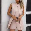 Summer New Women's Short Jumpsuit Fashion Solid Stand Neck Sleeveless Elegant Clothes Temperament Commuting Female Casual Romper