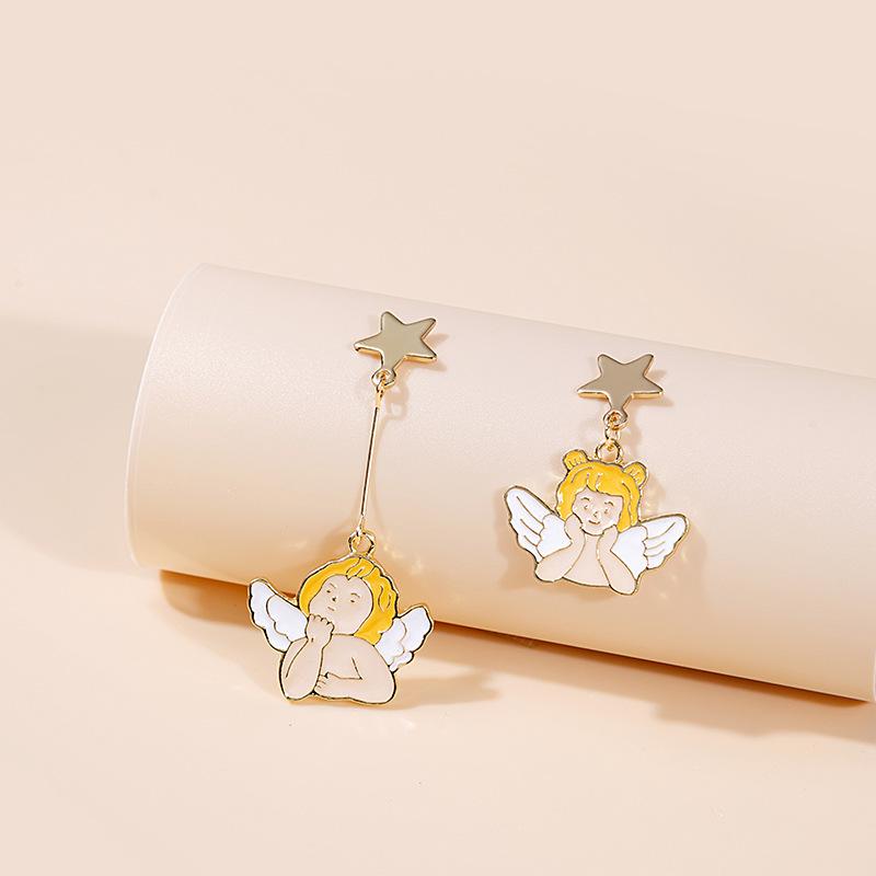 Brincos Assimétricos Urso Balão Agulha de Prata e Coelho Arco-Íris - Gatinho de Desenho Animado Fofo, Bolo, Margarida e Tachas de Anjo