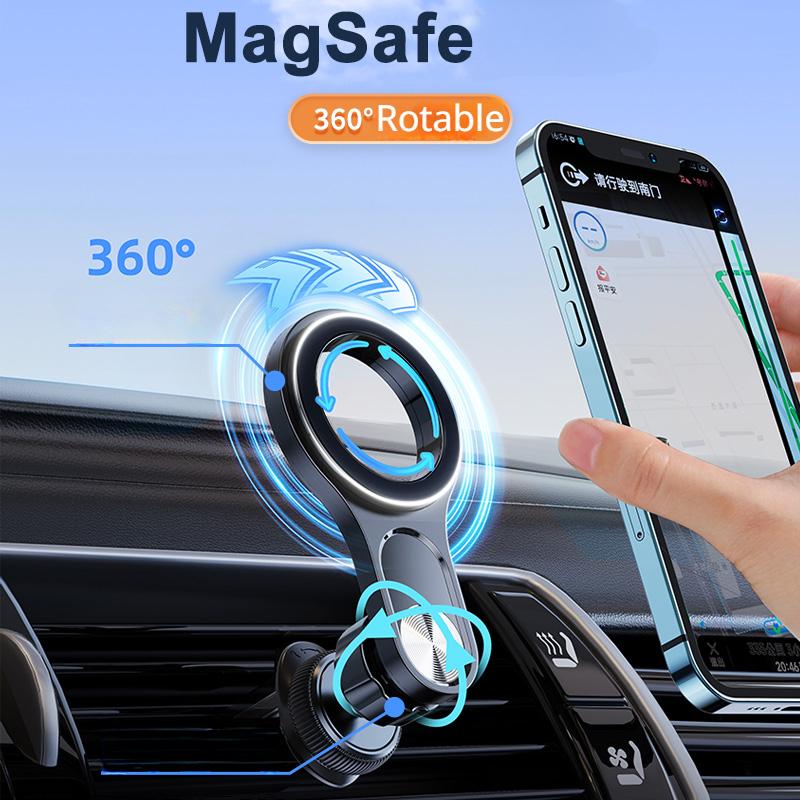 Oatsbsaf Car Air Vent Magnetic Phone Holder 360° Rotatable Ring Holder Mobile Phone Stand GPS Bracket for iPhone Samsung Xiaomi