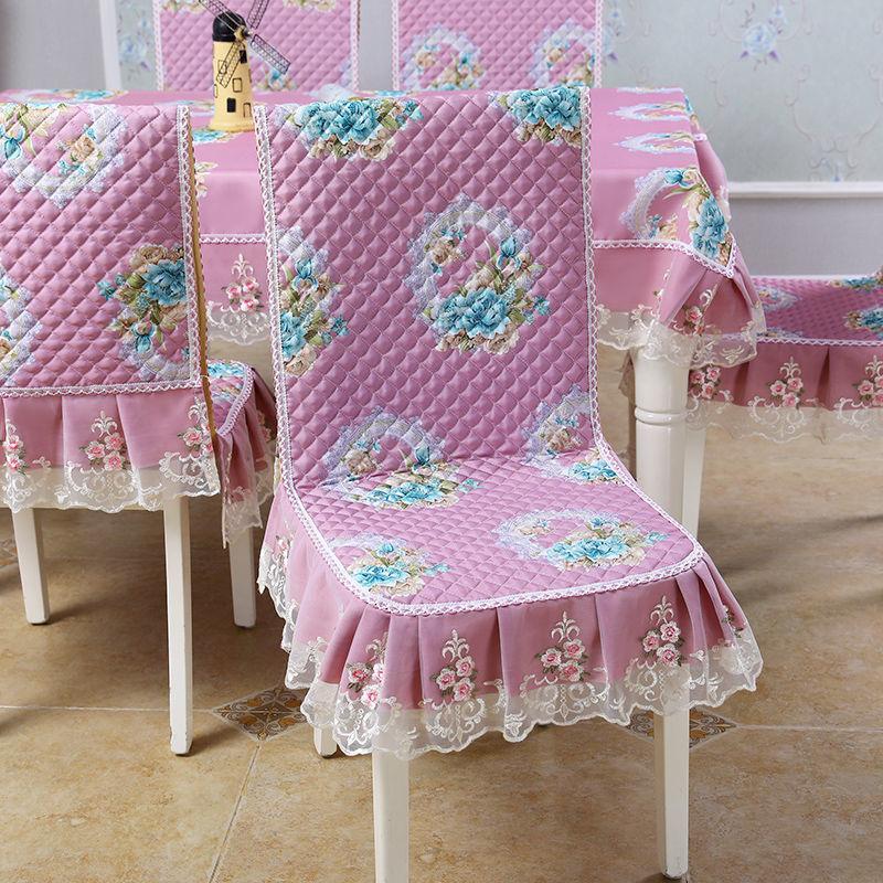 Blue One-piece Chair Cover Table Cloth Dining Chairs Mat Seat Cushion Anti-skid  Lace Chair Cushion Dustproof Cloth Wedding Party Home Decoration