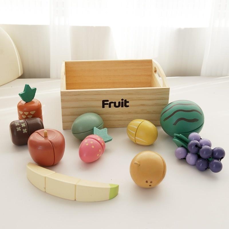 Children's wooden fruits and vegetables, joyful play at home toys, wooden simulation kitchen toys, cooking food Girls