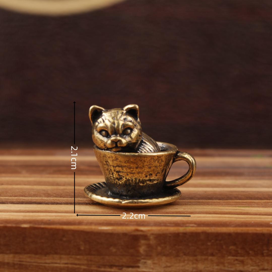 

Brass Teacup Dog/cat Crafts Figurines Pendant Vintage Distressed New Chinese Style Men and Women Car Bag Keychain