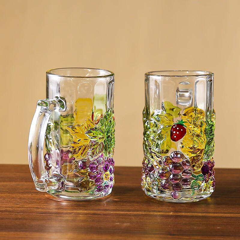 Flavinmci Ręcznie Malowane Filiżanki ze Szkła Borokrzemowego z Motywem Winogron, Zestaw 2 szt.