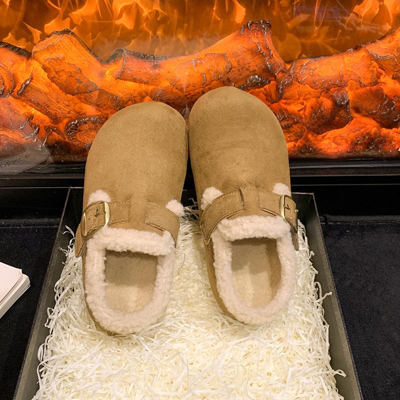 2025 Winter New Cotton Slippers Casual Fashion Boken Slippers Mori Retro One-pedal Fluffy Slippers