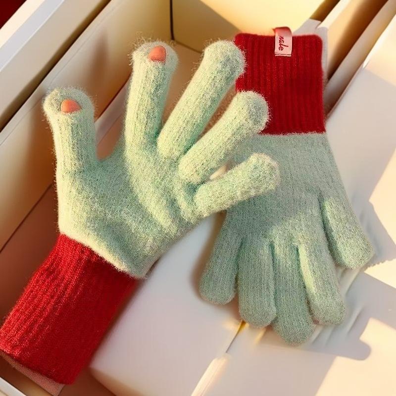 New cashmere gloves for women's winter new cashmere warm thickened cold-proof finger wool gloves tide