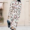 Women Plus Size Stand Collar Long Sleeve Zip Jacket And Pants White Teddy Bear Printed Two Piece Set