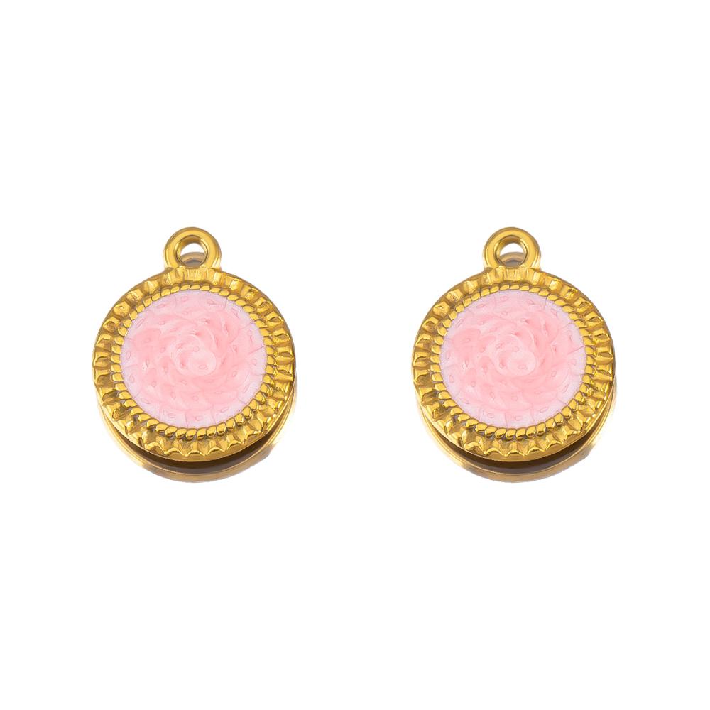 2pcs Stainless Steel Charms Retro Pink Enamel Rose Flower Heart Necklace Charm for DIY Earring Jewelry Making Pendant Supplies