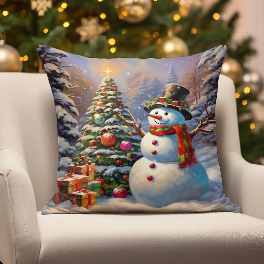 

Home Decor Christmas Snowman & Santa Pillow Suitable For Sofa Bedroom Car Pillow Cover Cushion Rectangular Back Cushion 16x16Inch