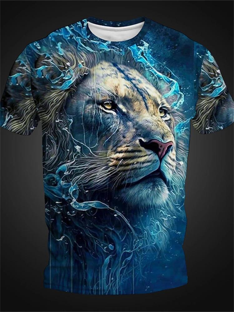 Boutique Men's Vintage T-Shirt Oversized 3D Tiger Print Short-Sleeved Top Men's Fashion Round Neck Sports Short Sleeve 6Xl