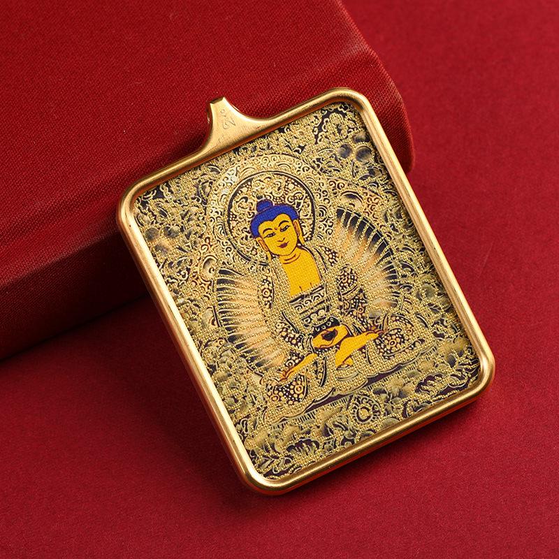 Gold-Inlaid Eight Guardian Deities Thangka Necklace with Past Life Pendant