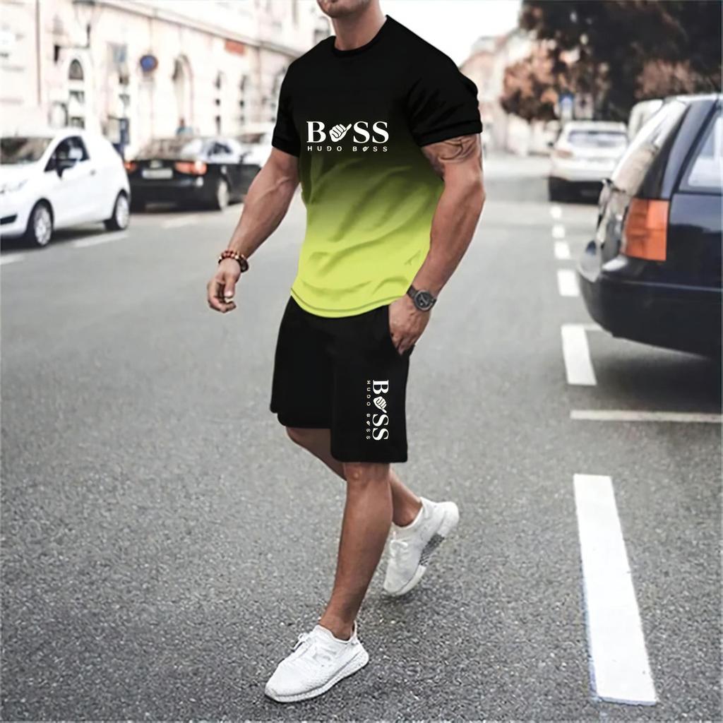New Arrivals Summer Boss 3D Graphic Men's 2-piece Sets Casual Crewneck Short Sleeve T-shirts Shorts Streetwear