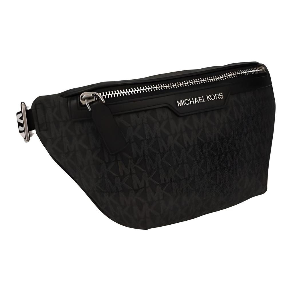 Michael Kors MK Cooper Logo Print Zipper Closure Coated Canvas Crossbody Waist Bag Mini Men bags Black 37T4LCOY1B-BLACK