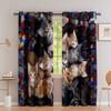 2pcs Medieval Abstract Cat Kitchen Curtains Tiers Funny Cute Animal Bohemian Leaves Modern Minimalist Art Office Cafe LivingRoom