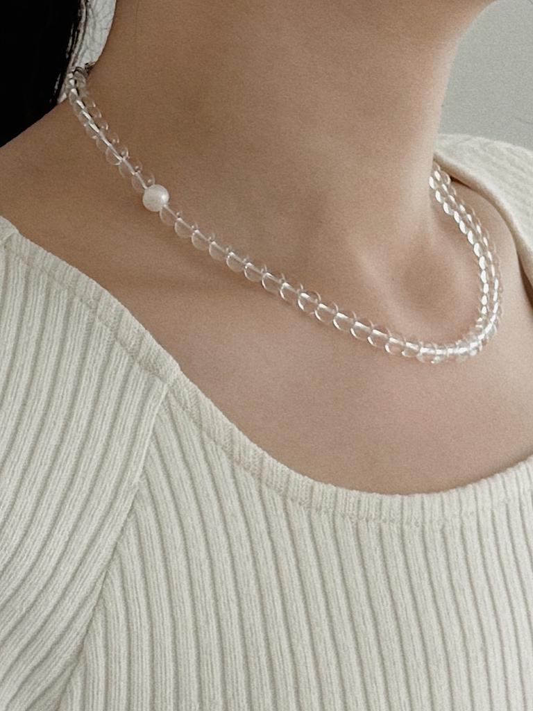 Oar [Silver 925] Vintage Mood White Quartz & Pearl Necklace