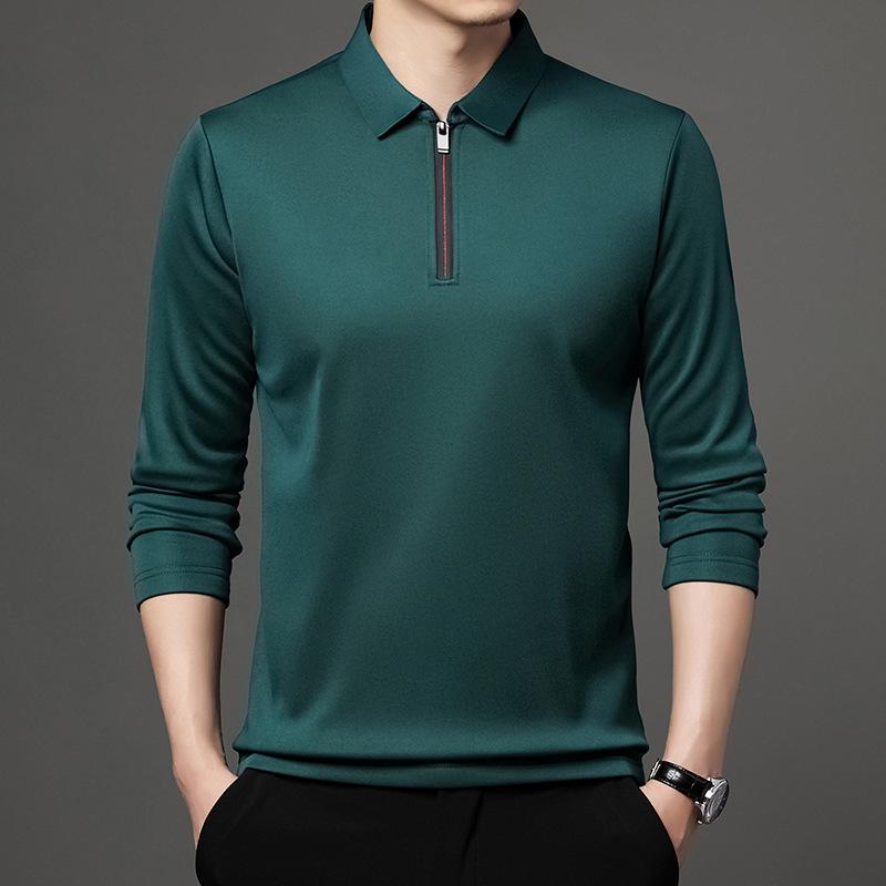 Men's Long Sleeve Half-Zip Polo Shirt - Casual Turn-Down Collar for Middle-Aged & Young
