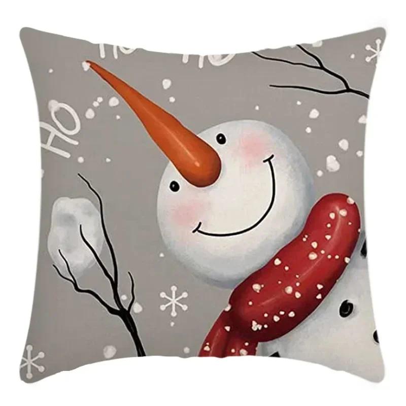 40/45cm Christmas  Cotton Linen Decorative Navidad Elk Snowman Santa Tree Cushion Cover Sofa Pillow Case