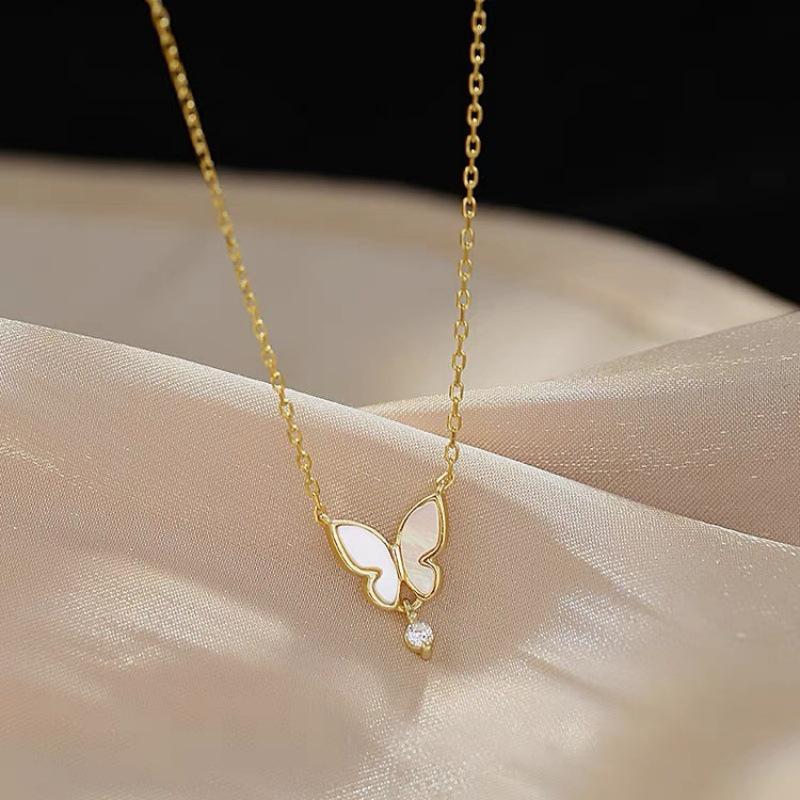 Korean Butterfly Water Drop Necklace for Women - Summer Clavicle Chain with Light Luxury Style