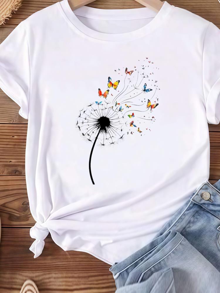 (Asian Size) Women Tee Top Clothing Casual feather style 90s Short Sleeve T Shirt Fashion Printed Lady Female Graphic T-shirts