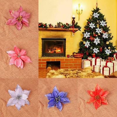 Sparkling Artificial Poinsettia Flower for Christmas Tree Decor (524PCS)