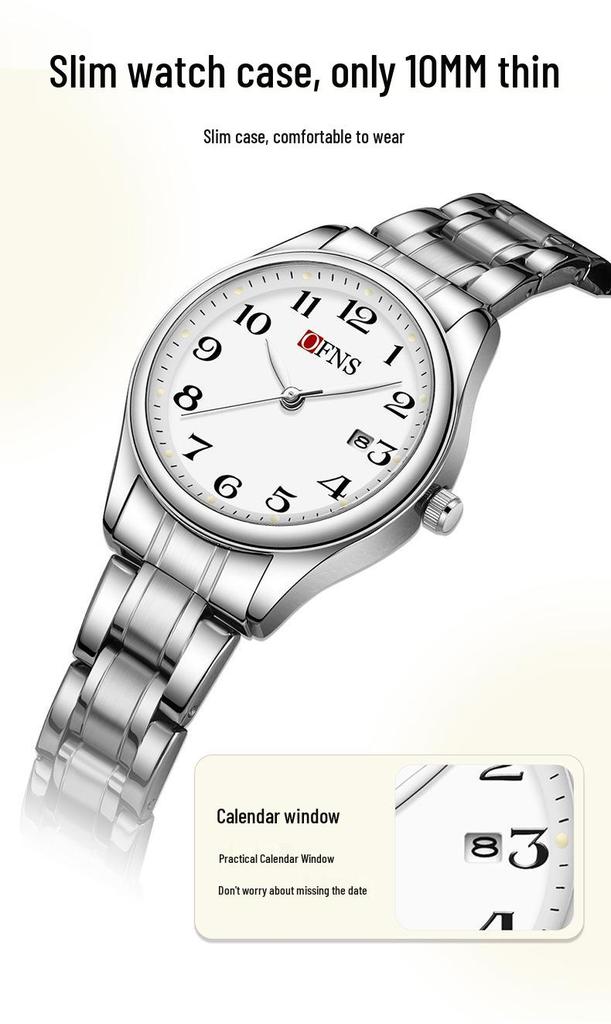 OFNS Large Dial Luminous Quartz Watch with Calendar, Waterproof Digital Design for Seniors
