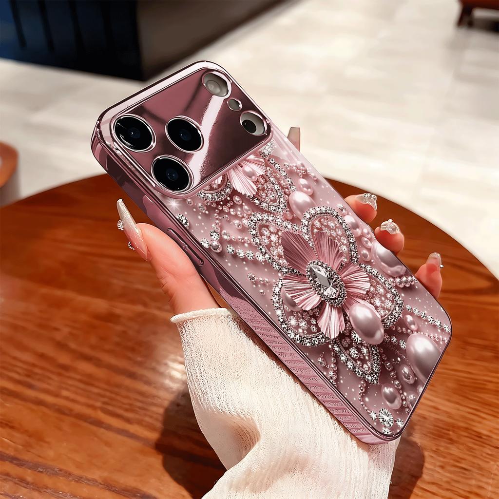 Glam Rose Gold Floral phone case for iphone 17 pro max cover Built-in glass for iPhone 17 16 15 14 13 12 pm Pro Plus