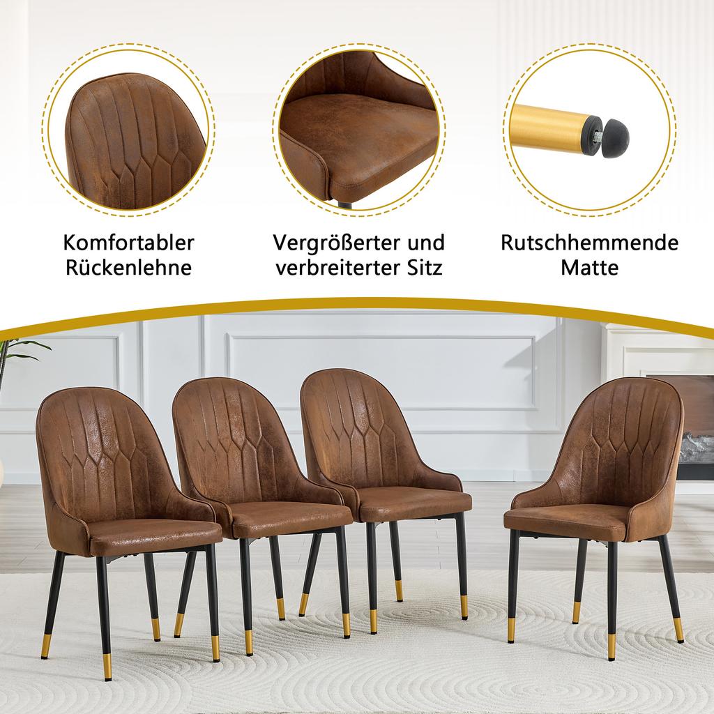 Set of 2 Dining Chairs with Brown Technology Fabric, Lightning Pattern Backrest, Thickened, Highly Elastic Padding, Sturdy Metal Frame