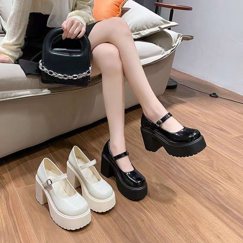 Sweet and Cool Thick-heeled High-heeled Small Leather Shoes 2025 Spring and Autumn New Thick-soled Heightening French Retro Mary Jane Wedge-heeled