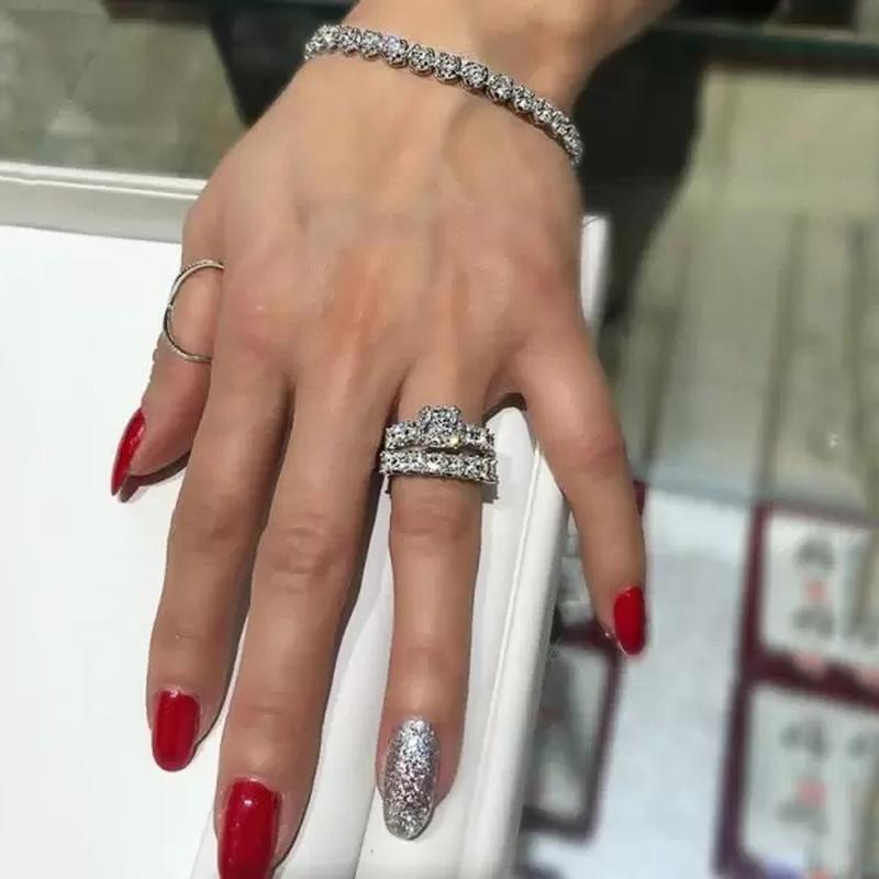 Xiaomi Huitan Princess Cut Square CZ Promise Rings 2Pcs/Set for Women Fashion Luxury Wedding Accessories High-Quality Female Jewelry