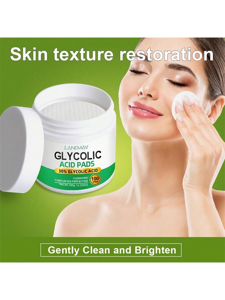 100Pcs Set/1Box GLYCOLIC ACID PADS. Boosted With Vitamins B5, C & E.Visibly Improves Uneven Tone. Im