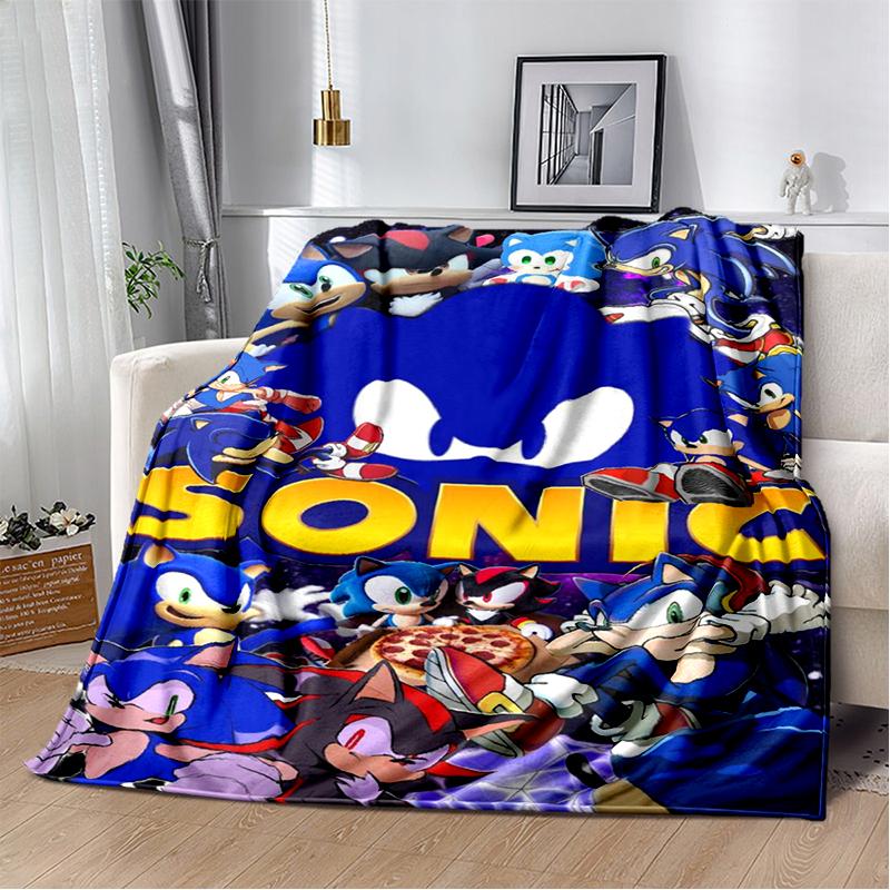 Fashion SSonic Cartoon Game Flannel Blanket Soft Warm Throw Blanket for Bedroom Living Room Bed Travel Camping Picnic Kid Gift