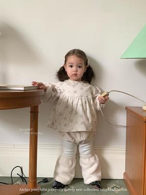 Blommigt Vinterset för Babyflickor i Bomull med Vaddering - Tvådelat Set i Koreansk Stil