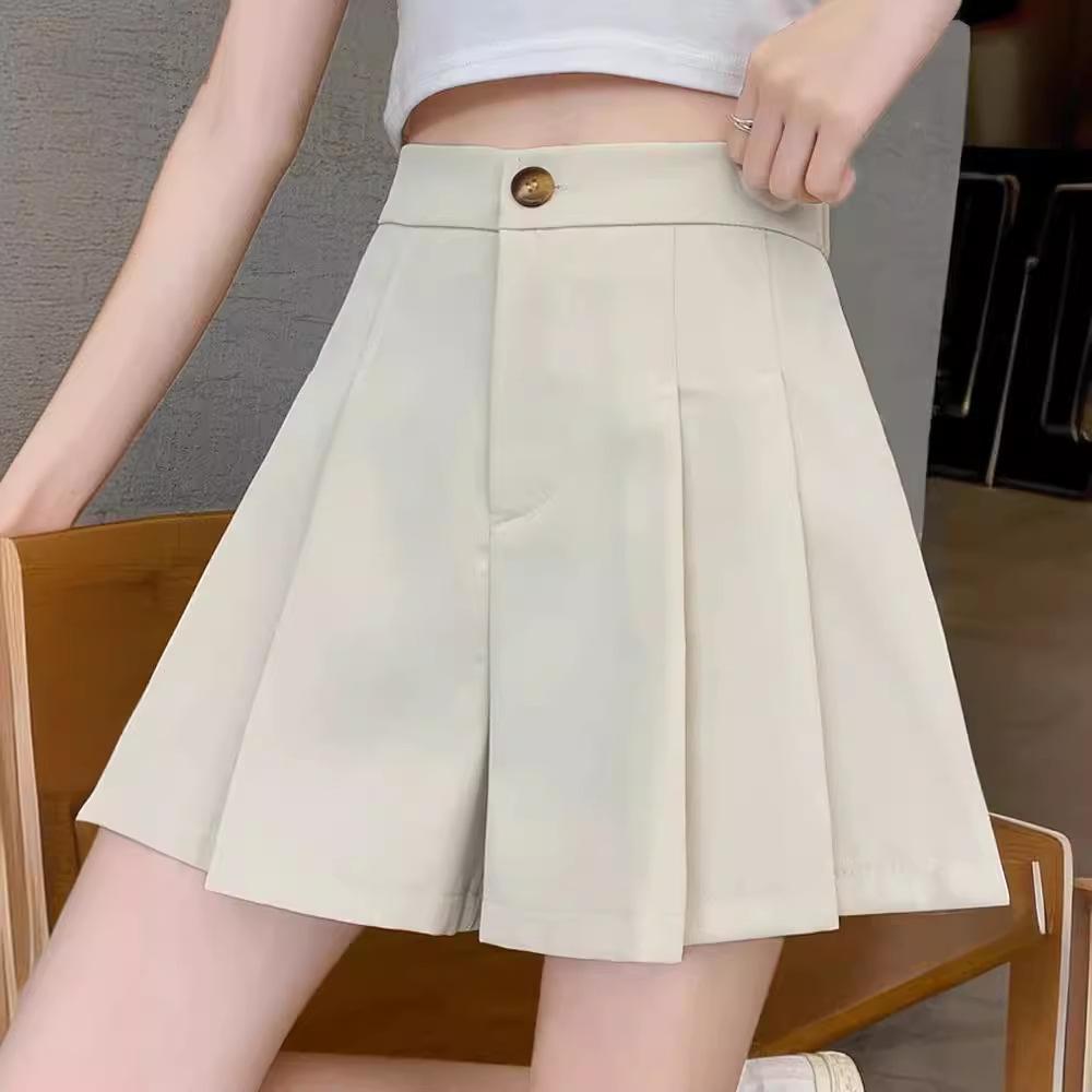 Women's Summer 2024 High Waist Pleated Wide Leg Shorts - Slimming A-line Casual Suit Shorts.