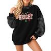 Women's Casual Letter Plaid Christmas Print Crewneck Long Sleeve Loose Fit Pullover Sweatshirt Top