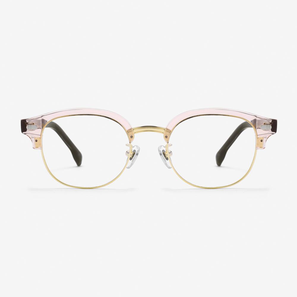 Alloaiweeo [Aloxrounz] Classica Half-Rim Eyeglass Frames Ara9101 C3 Peach/Rose Gold
