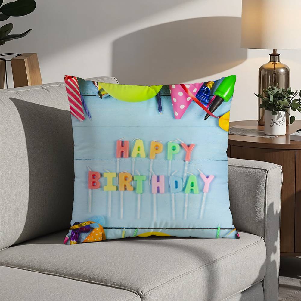 classic Happy birthday Pillow Case Sofa Decorative Home Double-sided Printing Short Plush Cushion Pillow Cover Holiday Gift
