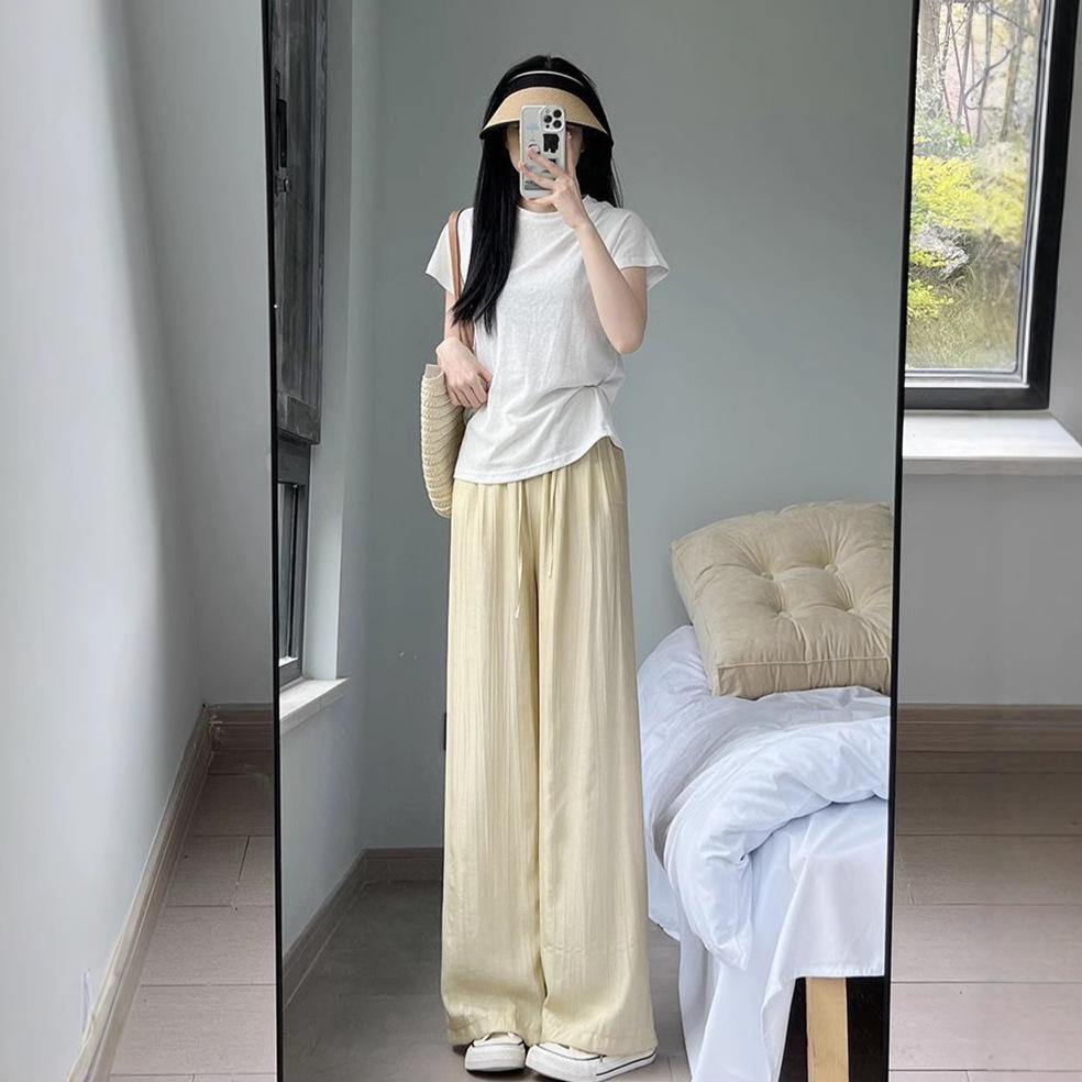 Women's High Waist Ice Silk Wide Leg Pants - Summer 2025: Lightweight, Wrinkle-Resistant, Casual Draped Pleated Design