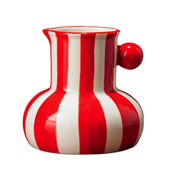 Colorful Striped Vase Ceramic Vase with Handle Desktop Decorative Vase for Flower Arrangement Living Room Bedroom Decor