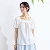 INMAN Women's French Embroidered Cotton Square Neck Puff Sleeve Blouse