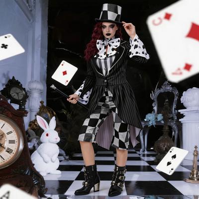 Women Mad Hatter Cosplay Costume, Alice In Wonderland Magician Party Performance Outfit