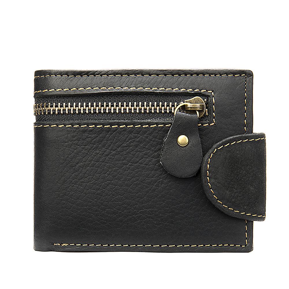 

Мужской кошелек ретро из натуральной кожи с пряжкой и многофункциональным держателем для карт чёрный