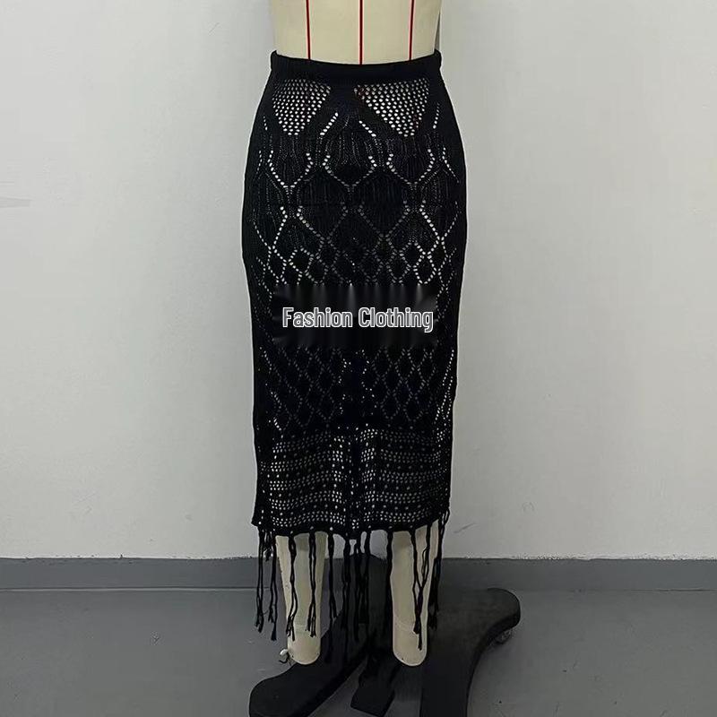 European-American High Slit Tassel Midi Skirt Beach Cover-Up