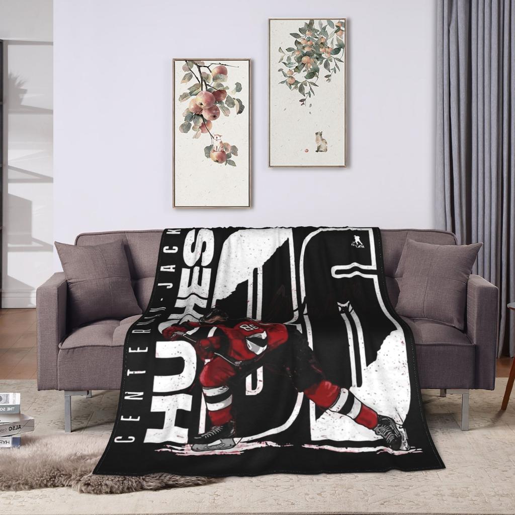 Jack Hughes New Jersey Hockey Blankets Flannel Printed Portable Warm Throw Blanket for Bed Office Bedspreads