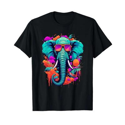 Street Art Elephant Sunglasses T Shirt Vintage Top For Everyday Wear Soft Slightly Casual Breathable Stylish