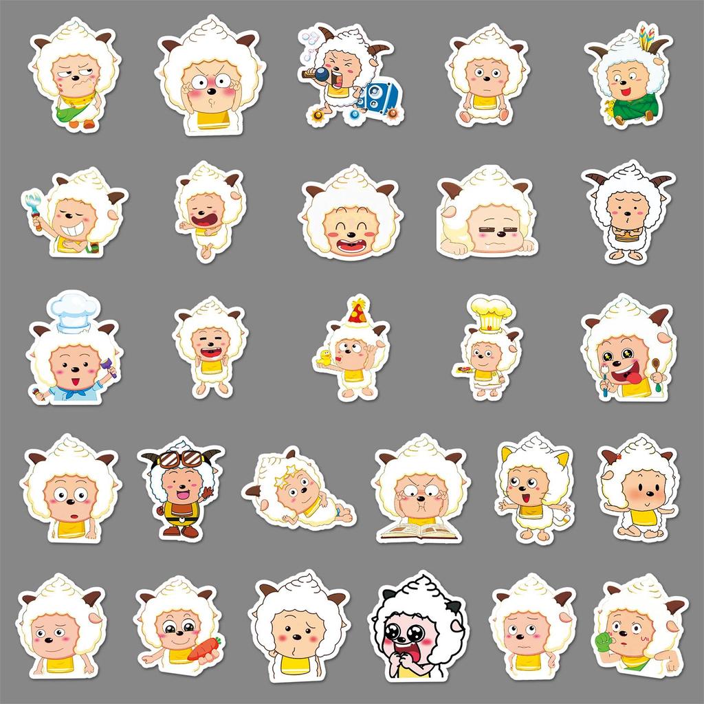 50 Sheets Cute Animation Pleasant Goat & Big Big Wolf Waterproof Stickers for Phone & Journal
