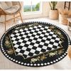 Retro Checkerboard Floral Round Rug – Grid Print Anti-Slip Mat for Living Room, Bedroom Cloakroom