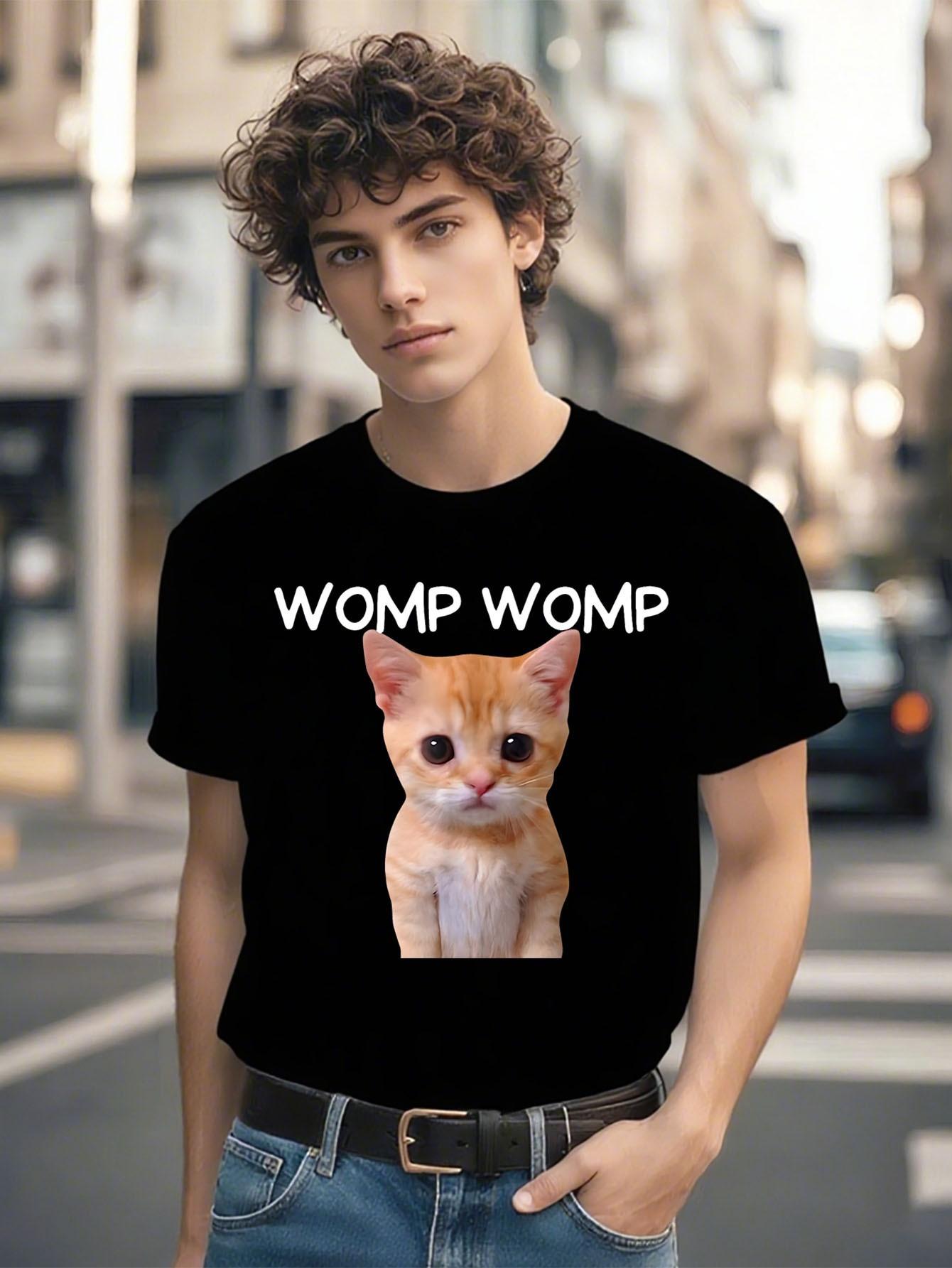 Funny Womp Womp Cat Meme Tshirt - Black Shirt with Orange... S