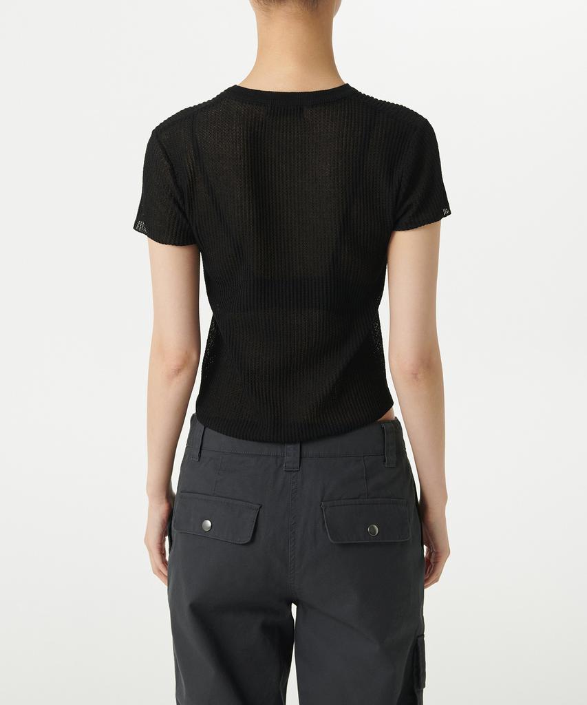 MUSINSA STANDARD WOMAN Women'S Sheer Textured Crew Neck Short Sleeve Knit [Black]
