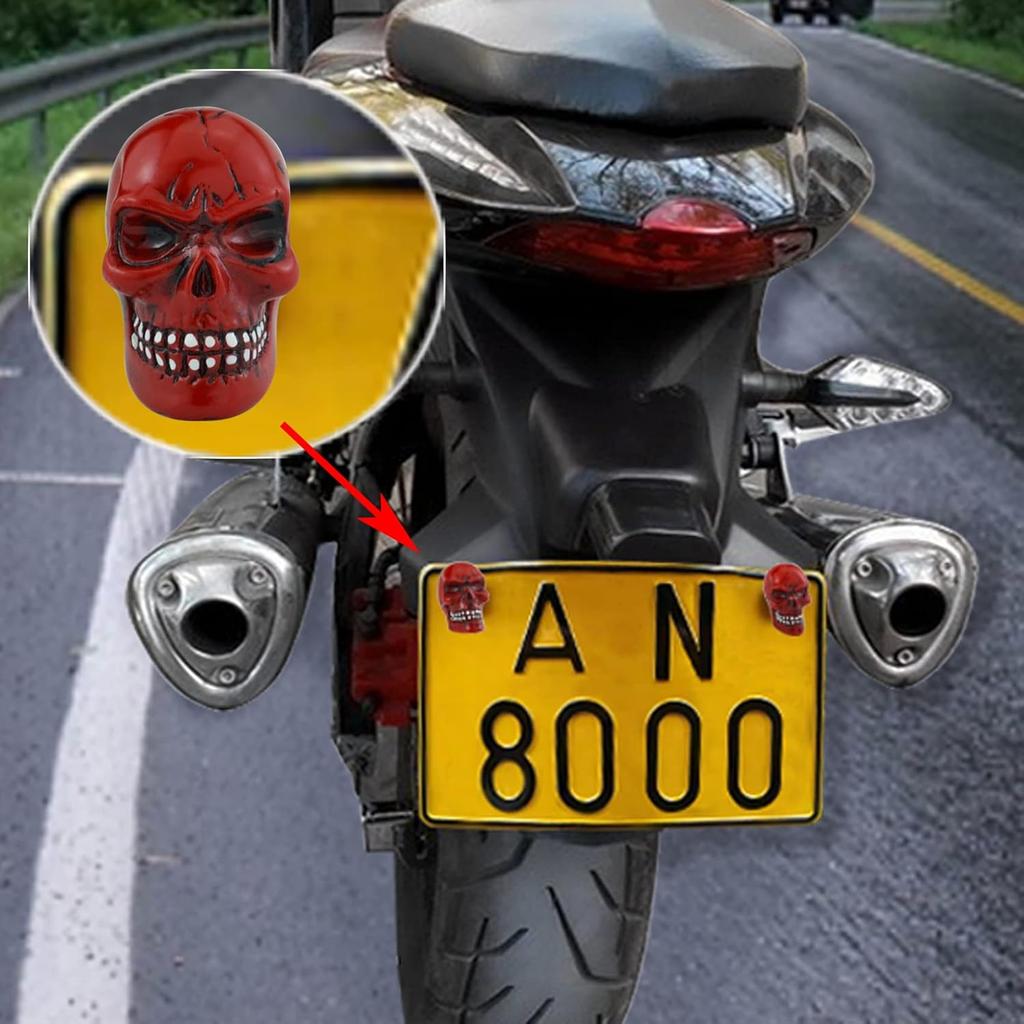 Abfer Skull License Plate Fasteners Car License Plate Frame Bolts 4Pcs Anti Theft Screws Bolt Kit Fit for Most Vehicle Trucks Motorcycles (Red)